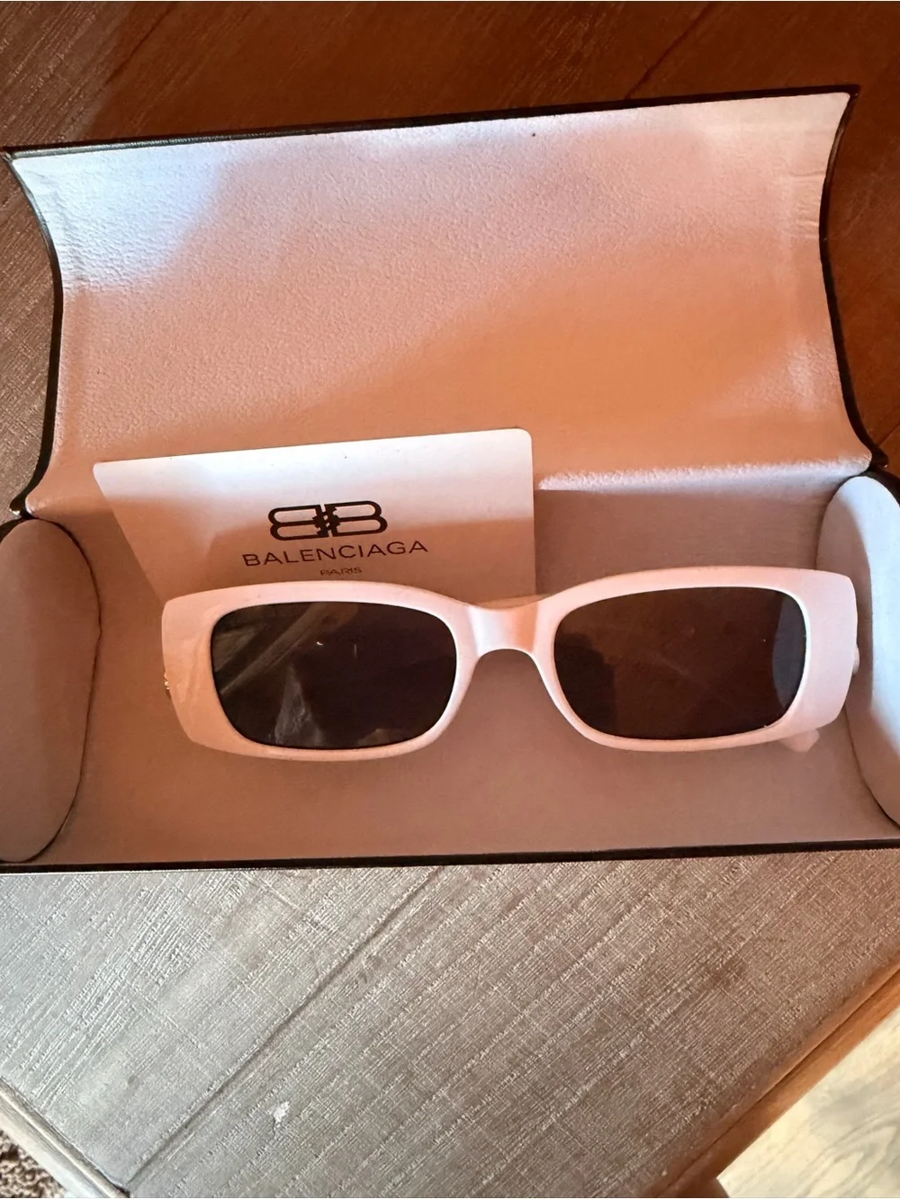 Balenciaga White Rectangular Slim Sunglasses with Dark Lenses